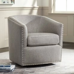 Hot Sale ⭐ Studio 55D Fullerton II Light Gray Swivel Accent Chair 😀