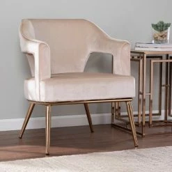 Cheapest ❤️ Ganex Upholstered Accent Chair Taupe/Champagne - Aiden Lane 🤩 -Living Room Chairs Sales unnamed file 4473