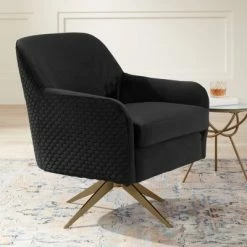 Discount ❤️ Studio 55D Ames Quilted Onyx Velvet Swivel Chair 😉