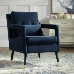 Budget ✔️ Studio 55D Tilman Blue Fabric Tufted Accent Chair 👍