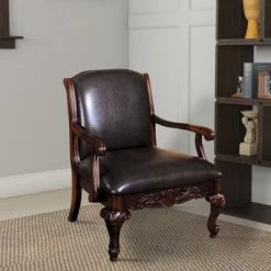 Best reviews of ⭐ Leatherette Wooden Accent Chair with Hand Carved Legs Brown - Benzara 👏 -Living Room Chairs Sales unnamed file 4597