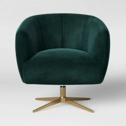 Coupon 🛒 Morpho Swivel Armchair - Opalhouse™ Forest Green Velvet 😀 -Living Room Chairs Sales unnamed file 466