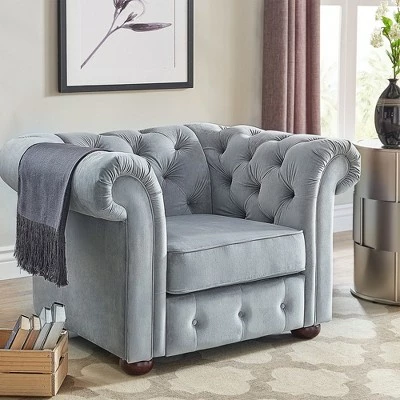 Discount π Beekman Place Button Tufted Chesterfield Velvet Armchair Smoke Gray - Inspire Q β 3 Discount π Beekman Place Button Tufted Chesterfield Velvet Armchair Smoke Gray - Inspire Q β