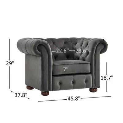 Discount π Beekman Place Button Tufted Chesterfield Velvet Armchair Smoke Gray - Inspire Q β 7 Discount π Beekman Place Button Tufted Chesterfield Velvet Armchair Smoke Gray - Inspire Q β - Image 5