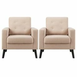 Brand new ✨ Costway Set of 2 Accent Armchairs Upholstered Single Sofa Chairs w/ 2-Side Pockets Navy ✨ -Living Room Chairs Sales unnamed file 477