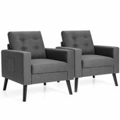 Brand new ✨ Costway Set of 2 Accent Armchairs Upholstered Single Sofa Chairs w/ 2-Side Pockets Navy ✨ -Living Room Chairs Sales unnamed file 480