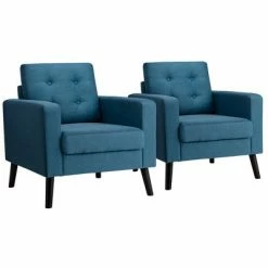 Brand new ✨ Costway Set of 2 Accent Armchairs Upholstered Single Sofa Chairs w/ 2-Side Pockets Navy ✨ -Living Room Chairs Sales unnamed file 481
