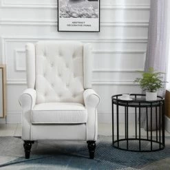 Cheap ๐ HomCom Fabric Tufted Wingback Accent Club Chair with Wooden Legs โจ