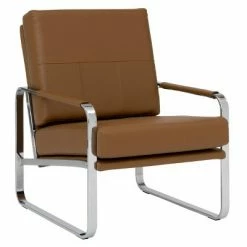 Cheapest ❤️ Allure Modern Accent Armchair in Blended Leather - Studio Designs Home Caramel Brown/chrome ❤️ -Living Room Chairs Sales unnamed file 5097