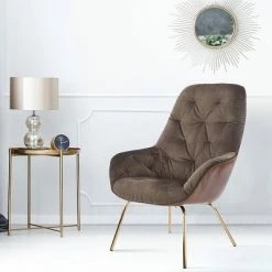 Brand new ๐ Lily Button Tufted Accent Chair Brown - miBasics ๐งจ
