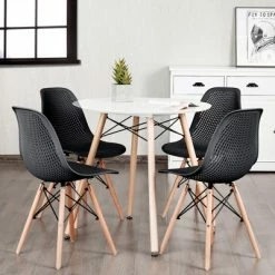 Flash Sale 🛒 Costway Set of 4 Plastic Hollow Out Chair Mid Century Modern Wood-Leg Seat White 😍