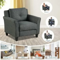 Top 10 🎁 Costway Accent Chair Upholstered Fabric Single Sofa Chair w/Tufted Backrest Grey ✨ -Living Room Chairs Sales unnamed file 5357