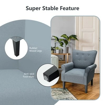 Wholesale 𧨠Costway Modern Accent Chair Fabric Armchair w/ Rubber Wood Legs & Tufted π 8 Wholesale 𧨠Costway Modern Accent Chair Fabric Armchair w/ Rubber Wood Legs & Tufted π - Image 6