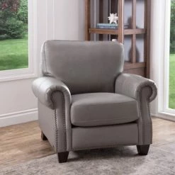 Promo 😍 Logan Gray Leather Armchair Gray - Abbyson Living ⌛