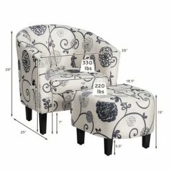 Discount 👏 Costway Modern Accent Tub Chair&Ottoman Set Fabric Upholstered Club Chair Grey Floral ✔️