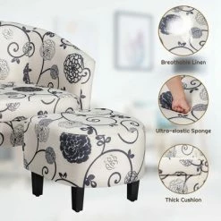 Discount 👏 Costway Modern Accent Tub Chair&Ottoman Set Fabric Upholstered Club Chair Grey Floral ✔️ -Living Room Chairs Sales unnamed file 5477