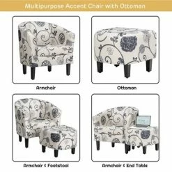 Discount 👏 Costway Modern Accent Tub Chair&Ottoman Set Fabric Upholstered Club Chair Grey Floral ✔️ -Living Room Chairs Sales unnamed file 5478