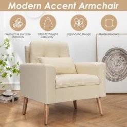 Coupon 👏 CostwayAccent Chair Upholstered Linen Armchair Sofa Chair w/Waist Pillow Grey 👍 -Living Room Chairs Sales unnamed file 5573