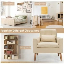 Coupon 👏 CostwayAccent Chair Upholstered Linen Armchair Sofa Chair w/Waist Pillow Grey 👍 -Living Room Chairs Sales unnamed file 5574