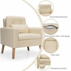 Coupon 👏 CostwayAccent Chair Upholstered Linen Armchair Sofa Chair w/Waist Pillow Grey 👍 -Living Room Chairs Sales unnamed file 5575