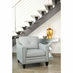 Discount ✨ Anne Leather Chair Light Blue - Abbyson Living 🎁