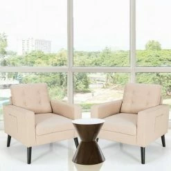 Cheap 🎉 Costway Set of 2 Upholstered Accent Chair Single Sofa Armchair w/ Wooden Legs 💯 -Living Room Chairs Sales unnamed file 5743