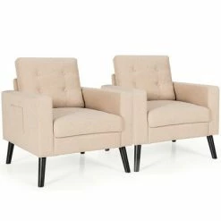 Cheap 🎉 Costway Set of 2 Upholstered Accent Chair Single Sofa Armchair w/ Wooden Legs 💯 -Living Room Chairs Sales unnamed file 5749