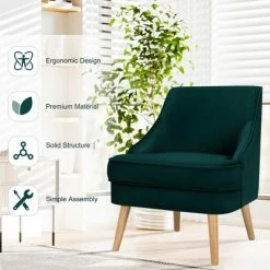 Hot Sale 🔔 Costway Accent Chair Velvet Upholstered Single Sofa with Rubber Wood Legs PinkGreenGrey 🛒 -Living Room Chairs Sales unnamed file 5878