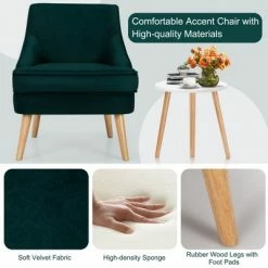 Hot Sale 🔔 Costway Accent Chair Velvet Upholstered Single Sofa with Rubber Wood Legs PinkGreenGrey 🛒 -Living Room Chairs Sales unnamed file 5880