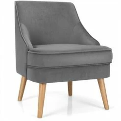 Hot Sale 🔔 Costway Accent Chair Velvet Upholstered Single Sofa with Rubber Wood Legs PinkGreenGrey 🛒 -Living Room Chairs Sales unnamed file 5883
