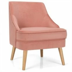 Hot Sale 🔔 Costway Accent Chair Velvet Upholstered Single Sofa with Rubber Wood Legs PinkGreenGrey 🛒 -Living Room Chairs Sales unnamed file 5884