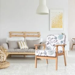 Cheap 🧨 Costway Modern Accent Armchair Fabric Lounge Chair w/Rubber Wood Leg White&Blue Floral ⭐