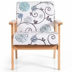 Cheap 🧨 Costway Modern Accent Armchair Fabric Lounge Chair w/Rubber Wood Leg White&Blue Floral ⭐ -Living Room Chairs Sales unnamed file 5914