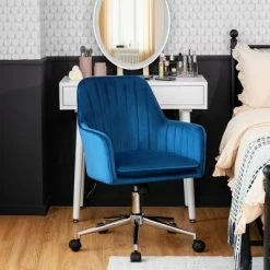 Outlet 💯 Costway Velvet Accent Office Armchair Adjustable Swivel Removable Cushion PinkBlueGrey ❤️