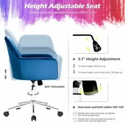 Outlet 💯 Costway Velvet Accent Office Armchair Adjustable Swivel Removable Cushion PinkBlueGrey ❤️ -Living Room Chairs Sales unnamed file 5951