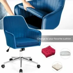 Outlet 💯 Costway Velvet Accent Office Armchair Adjustable Swivel Removable Cushion PinkBlueGrey ❤️ -Living Room Chairs Sales unnamed file 5953