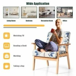 Buy 🤩 Costway Modern Accent Armchair Upholstered Lounge Chair w/Rubber Wood Leg Yellow Blue Floral 🔔 -Living Room Chairs Sales unnamed file 5961