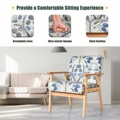 Buy 🤩 Costway Modern Accent Armchair Upholstered Lounge Chair w/Rubber Wood Leg Yellow Blue Floral 🔔 -Living Room Chairs Sales unnamed file 5962