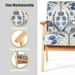 Buy 🤩 Costway Modern Accent Armchair Upholstered Lounge Chair w/Rubber Wood Leg Yellow Blue Floral 🔔 -Living Room Chairs Sales unnamed file 5964