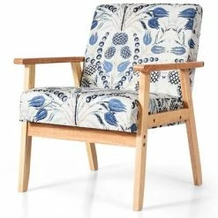 Buy 🤩 Costway Modern Accent Armchair Upholstered Lounge Chair w/Rubber Wood Leg Yellow Blue Floral 🔔 -Living Room Chairs Sales unnamed file 5966