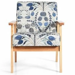 Buy 🤩 Costway Modern Accent Armchair Upholstered Lounge Chair w/Rubber Wood Leg Yellow Blue Floral 🔔 -Living Room Chairs Sales unnamed file 5967