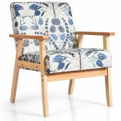 Buy 🤩 Costway Modern Accent Armchair Upholstered Lounge Chair w/Rubber Wood Leg Yellow Blue Floral 🔔 -Living Room Chairs Sales unnamed file 5968