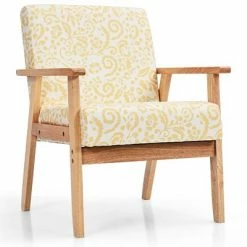 Buy 🤩 Costway Modern Accent Armchair Upholstered Lounge Chair w/Rubber Wood Leg Yellow Blue Floral 🔔 -Living Room Chairs Sales unnamed file 5969