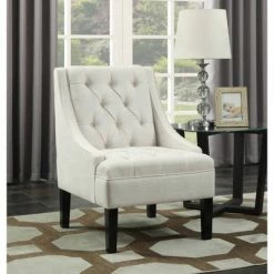 Budget 🎉 Button Tufted Accent Chair Avanti Powder White - HomeFare 🔥