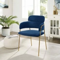 Flash Sale ❤️ Metal Frame Velvet Accent Chair Blue - HomeFare ✨