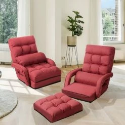 Brand new ✔️ Costway Folding Floor Armchair w/ 6-position Adjustable Back & Lumbar Pillow RedGrey 👏