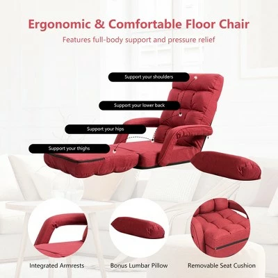 Brand new ✔️ Costway Folding Floor Armchair w/ 6-position Adjustable Back & Lumbar Pillow RedGrey 👏 9 Brand new ✔️ Costway Folding Floor Armchair w/ 6-position Adjustable Back & Lumbar Pillow RedGrey 👏 - Image 7