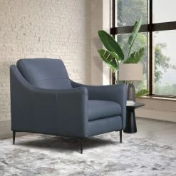 Brand new 👏 Luna 100% Top Grain Leather Chair - Abbyson Living French Blue 😀