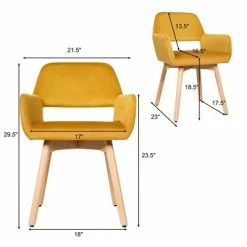 Promo 😉 Costway Set of 4 Modern Accent Armchairs Velvet Fabric Leisure Chairs Club Guest Yellow 🥰