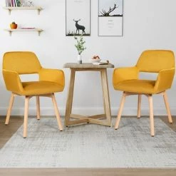 Promo 😉 Costway Set of 4 Modern Accent Armchairs Velvet Fabric Leisure Chairs Club Guest Yellow 🥰 -Living Room Chairs Sales unnamed file 6239